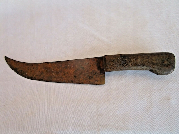 Vintage Handmade Wooden Handle Iron Knife– Multipurpose Wide Blade Utility Tool Unique Rustic Collectible from India Artisanal Craftsmanship