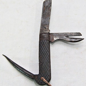 Rare Vintage Forged Iron Naval Knife Multi-Tool: Collectible Folding Knife
