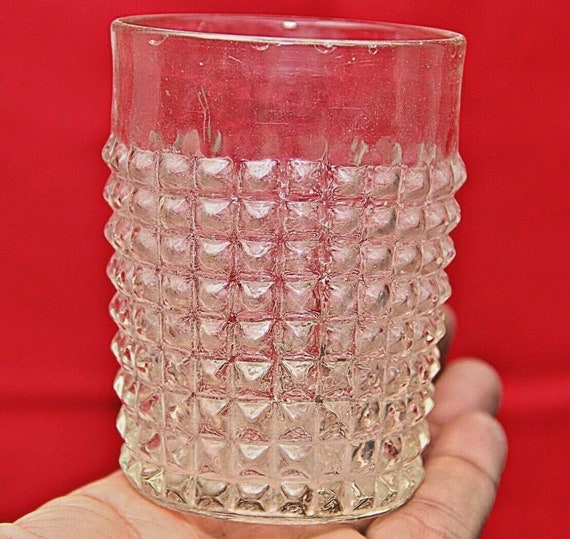 Antique 1900s Clear Glass Tumbler – Octagon Bubbles Embossed Design | Vintage Decor Collectible | Rare Early 20th Century Glassware Artifact