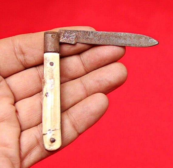 Small Iron Folding Knife – Iron Blade Pocket Knife Rare Old Vintage Hand Crafted Unique Indian Collectible for Collectors and Enthusiasts H8