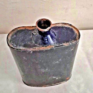 Vintage Cobalt Blue Enamel Porcelain Army Water Bottle: Military Memorabilia