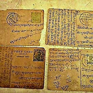 Conjunto de cartões postais manuscritos da Índia Britânica dos anos 1900, 4 itens postais vintage raros colecionáveis, correspondência antiga, itens efêmeros da era colonial para historiadores