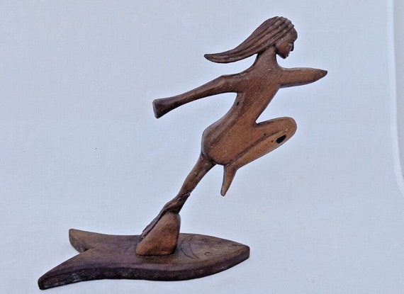 Vintage Wooden Athlete Figurine Beautifully Carved Lady Statue Home Decor Collectible Art Piece Unique Gift for Sports Lovers