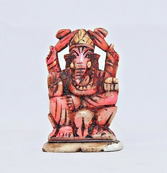 Vintage Handmade Lord Ganesha Stone Figurine – Handcrafted Statue, Soft Stone Indian Artifact, Unique Spiritual Decor for Home or Altar J12