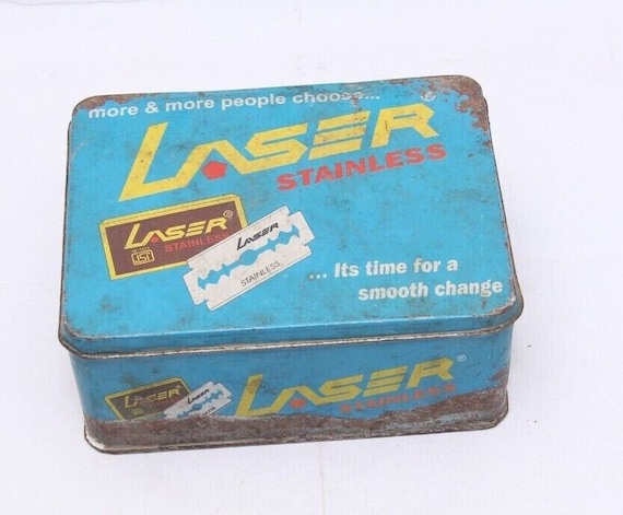 Laser Stainless Blade Advertisement Tin Box Rare Litho Print Vintage Collectible Unique Design for Storage and Display Decorative Piece