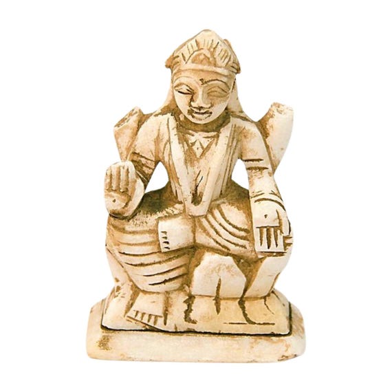 Rare Vintage White Marble Stone Hand Carved Hindu Godess Laxmi Statue Religious Sculpture Beautiful Decorative Unique Collectible from India