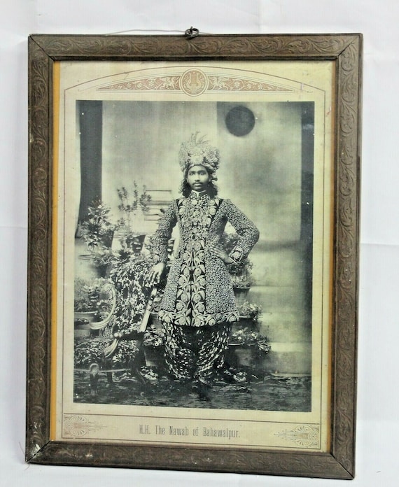 Old Vintage Litho Print of H.H. The Nawab of Bahawalpur– Exquisitely Carved Wooden Frame, Collector’s Art Piece, Royal Decor for Enthusiasts