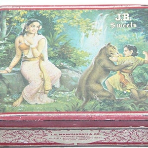 Vintage J.B. Sweets Jungle Tin Box: Retro Litho Print Storage