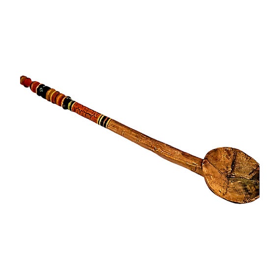 Hand Painted Vintage Wooden Serving Ladle Spoon - Primitive Carved Rustic Kitchen Utensil for Home Decor - Collectible Art
