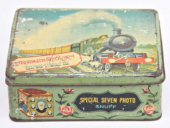 Rare Vintage Special Seven Photo Snuff Litho Print Tin Box Old Collectible Unique Decor Piece Nostalgic Gift Antique Advertising Memorabilia
