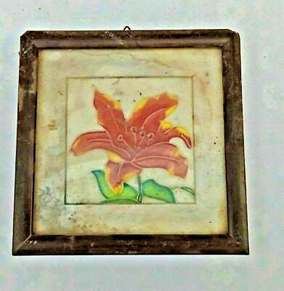 Vintage Framed Miniature Painting on Carved Marble Tile– Unique Antique Home Decor, Hand-Carved Collectible Art, Timeless Marble Masterpiece