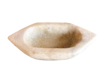 Rare Vintage Old Boat Shape Kharal Marble Grinder Pot Bowl for Spices Unique Indian Mortar Decorative Kitchen Decor and Cooking Essential