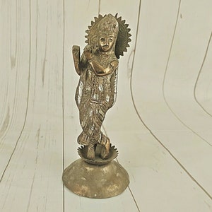 Vintage Golden Polished Krishna Statue, Hindu God Sculpture, Old Aluminum Art, Beautiful Spiritual Home Decor, Rare Collectible