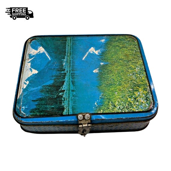 Vintage Scenic Litho Tin Box: Collectible Advertising Storage