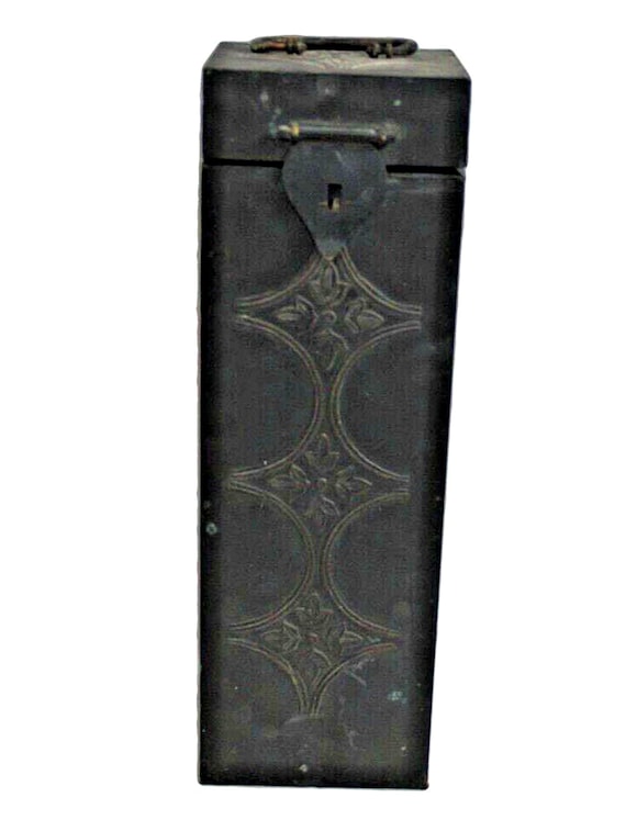 Brass and Wooden Wine Bottle Box – Dark Elegant Collectible from India, Vintage Unique Holder for Stylish Home Decor
