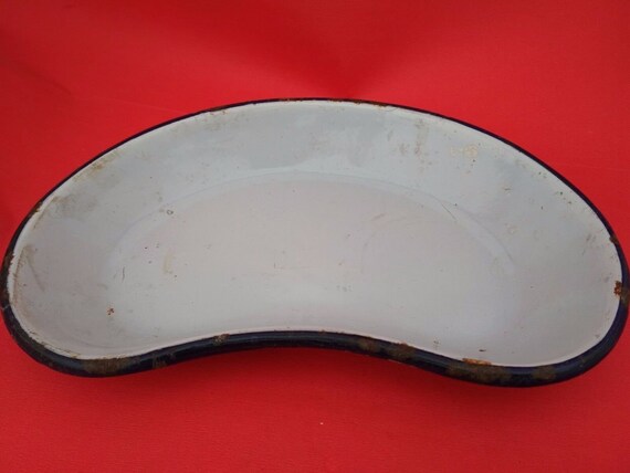 Rare Vintage White & Blue Enamelware Deep Porcelain Tray – Antique Surgical Pan Collectible | Retro Medical Decor | Unique Display Piece K1
