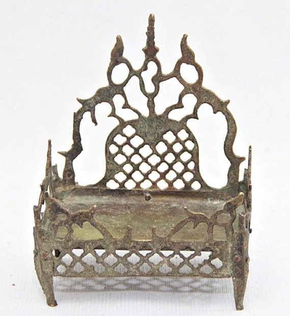 Old Vintage Hand Crafted Hindu God Worship Brass Temple Singhasan, Pierced Pedestal, Antique Brass Mandir Decorative Altar Stand Collectible