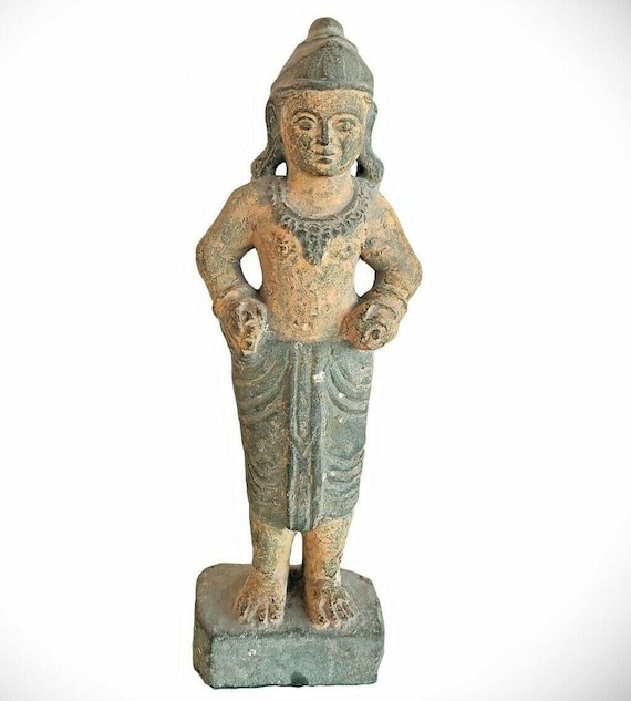 13-Inch Vintage Handmade Hindu God Statue – Original Stone Dust Craftsmanship | Rare Unique Indian Collectible | Spiritual Home Decor Accent