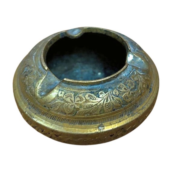 Vintage Hand Crafted Brass Round Ashtray – Unique Design Indian Collectible, Elegant Décor Piece for Enthusiasts of Retro and Rare Items