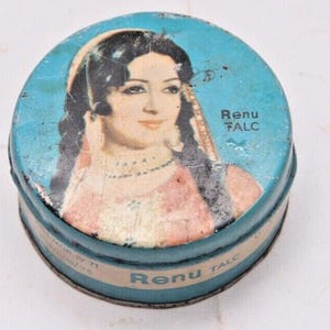 Vintage 1970s Renu Talc Tin: Rare Indian Litho Collectible