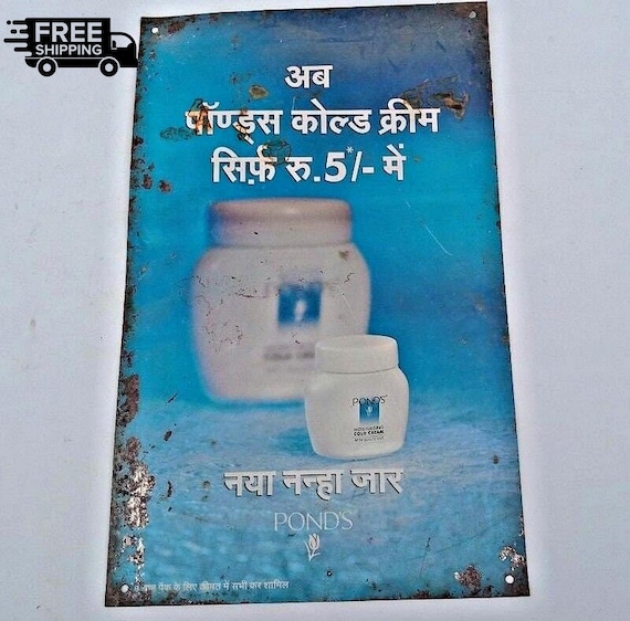 Antique Ponds Lotion Cream Advertising Tin Sign– Rare Vintage Indian Litho Collectible, Retro Home Decor, Classic Beauty Brand Display Piece