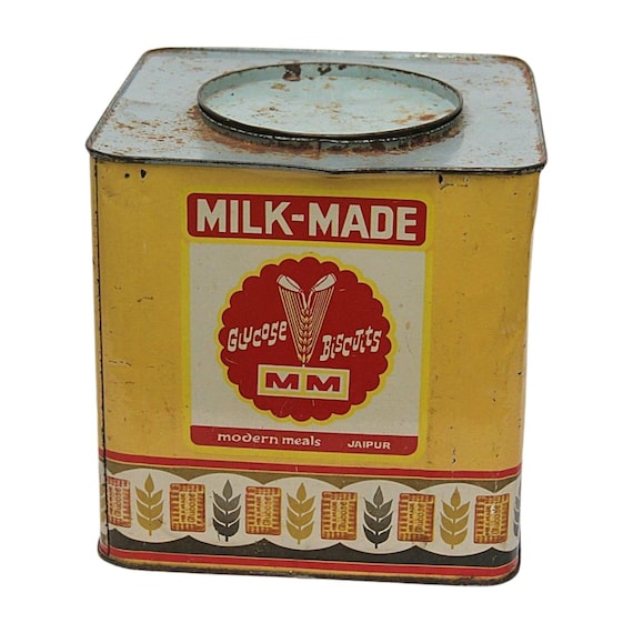 Vintage Tin Box Rare Milk-Made Glucose Biscuit Ad Indian Collectible Packaging Advertising Gift