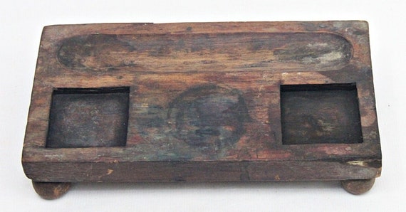 1900s Antique Hand Crafted Wooden Kalamdan – Rare Old Vintage Ink Holder and Pen Stand, Unique Home Office Decor for Collectors and Writers