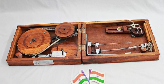 Handcrafted Wooden Book Charkha Spinning Wheel | Indian Heritage Gift