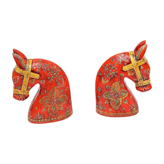 Handcrafted Wooden Horse Head Bookends – Unique Indian Home Décor for Book Lovers, Equestrian Gifts – Decorative Accent Set of 2