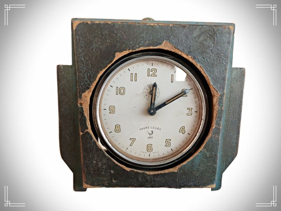 Antique Fevre-Leuba Winding Alarm Clock in Wooden Box – Mechanical Timepiece (Needs Repair), Collectible Project for Restoration Enthusiasts