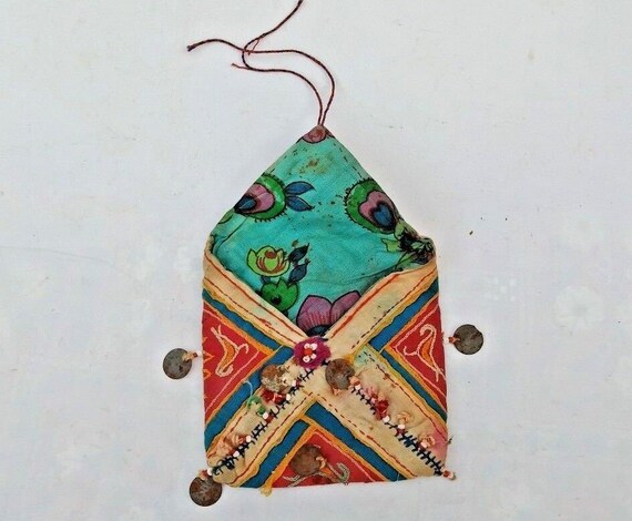 Rare Vintage Bohemian-Style Mirror Work Pom Pom Clutch – Unique Embroidered Hippie Wallet Bag | Handmade Ethnic Purse | Artisanal Accessory