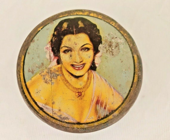 Vintage 1960s Asfa's Toilet Powder Round Tin Box– Made in India Hand Crafted Collectible, Retro Bathroom Decor, Rare Metal Storage Container