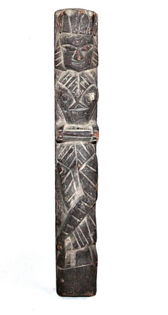 13-Inch Antique Lady Musician Statue– Hand-Carved Hindu Temple Art Sculpture | Wooden Decor with Spiritual Significance | Sacred Home Accent