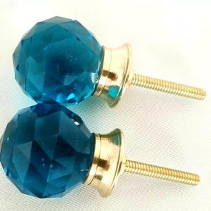 Victorian Style Glass & Brass Drawer Pulls: Antique Crystal Knobs, Pair