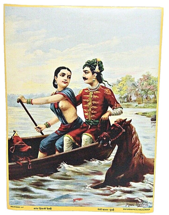 Rare Stunning Raja Ravi Varma Reprint of Beautiful Designs- Indian Mythological Hindu Art Print for Home Decor & Spiritual Vibes Collectible