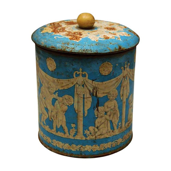 Old Vintage Angel Graphic Britannia Biscuit Confectionery Advertising Tin Box – Rare Indian Collectible, Retro Décor Piece for Enthusiasts