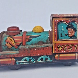 Vintage Japanese Tinplate Train: Friction-Powered Western Engine