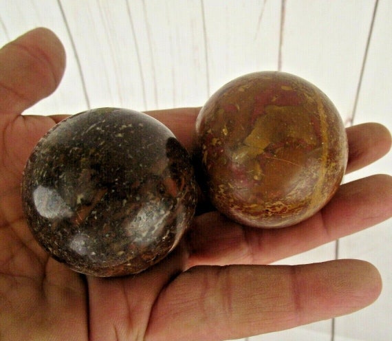 2 Pcs. Natural Stone Massage Health Balls, Ideal for Stress Relief, Meditation, Hand Therapy, Chakra Healing, Energy Balance, Exercise