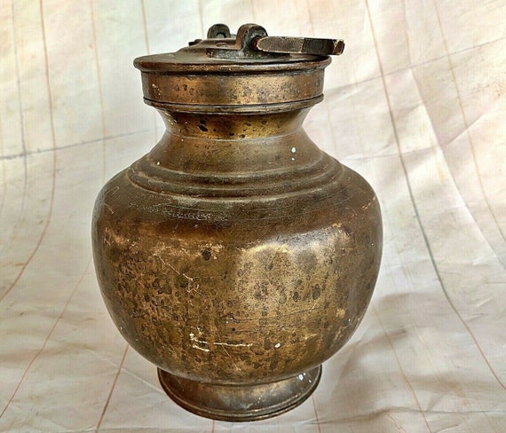 1940's Vintage Heavy Solid Brass Kamandal Pot with Rich Patina | Antique Holy Water Vessel | Large and Sturdy Brass Pot