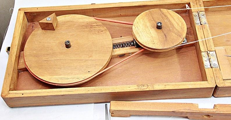 Reviving Gandhi's Legacy the Wooden Box Charkha Traditional Spinning Wheel With Sliding Box and 2 Extra Spindles and Puni image 4