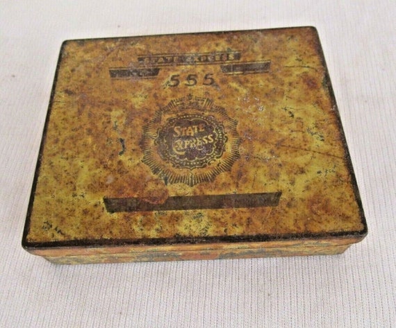 Vintage State Express 555 Cigarettes Tin Case Antique English Tobacco Storage Box | Collectible Smoking Decor | Rare Advertising Memorabilia