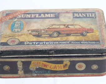 Vintage Sun Flame Gas Mantle Tin Box: Indian Advertising Collectible