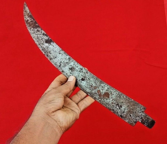 Large Iron Knife, Dagger, Khanjar Jambiya Blade, Vintage Handmade Metal Weapon Collectible, Rustic Decorative Piece