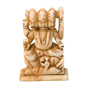 Vintage Hand Crafted Lord Brahma Marble Statue: Hindu Religious Decor