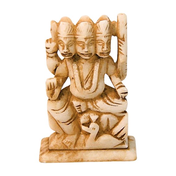 Rare Old Vintage Hand Crafted The Creator Hindu Lord Brahma Marble Stone Statue Figure Religious Decorative Collectible Unique Art by India