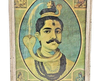 Framed Raja Ravi Varma Lithograph: Indian Mythology Art Print