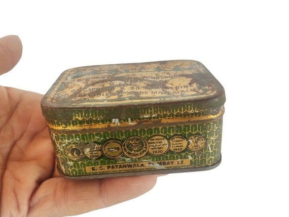 1950s Vintage E.S. Patanwala Afghan Carbolic Glycerin Soap Tin Box – Antique Collectible Perfume Soap Tin, Retro Décor Gift for Enthusiasts