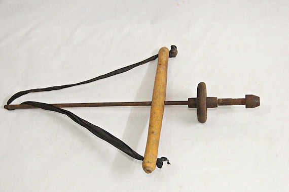 Archimedes Fine Pump Bow Drill String Driven Tool for Jewellery Craft Repair - Iron and Wood Made Rare Vintage Hand Tool