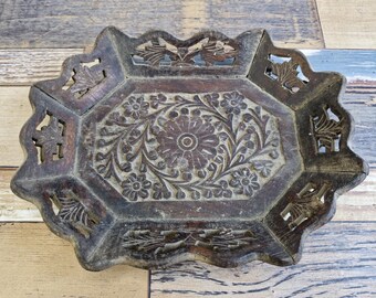 Handmade Engraved Wood Tea Tray: Vintage Indian Decor