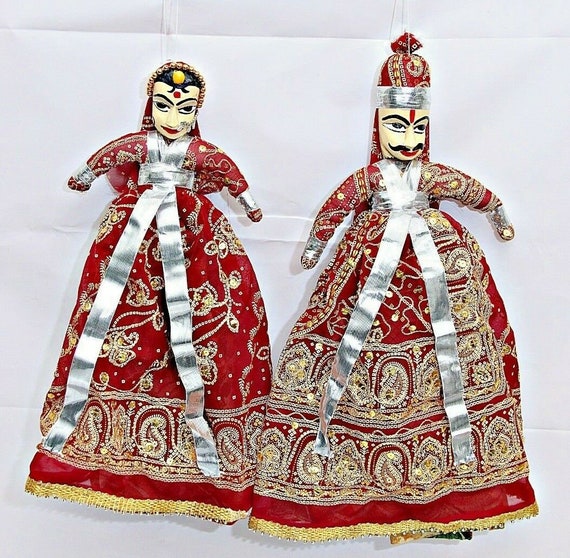 Rare Colorful Big-Size Katputli Couple Doll Toy– Handcrafted Home Decor | Durable Assorted Designs | Vibrant Folk Art to Brighten Your Space